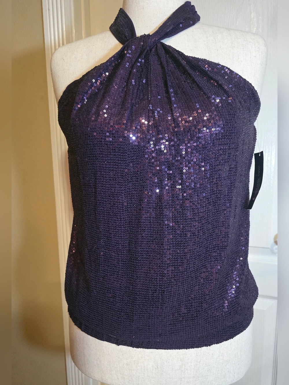 Carmen Marc Valvo 💜Sleeveless💜 Sequin💜 Halter Top - Purple NWT 10